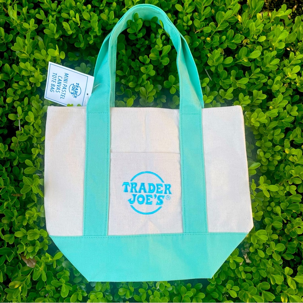 NWT Trader Joe’s Mint Mini Pastel Canvas Tote Bag | Seasonal LIMITED EDITION